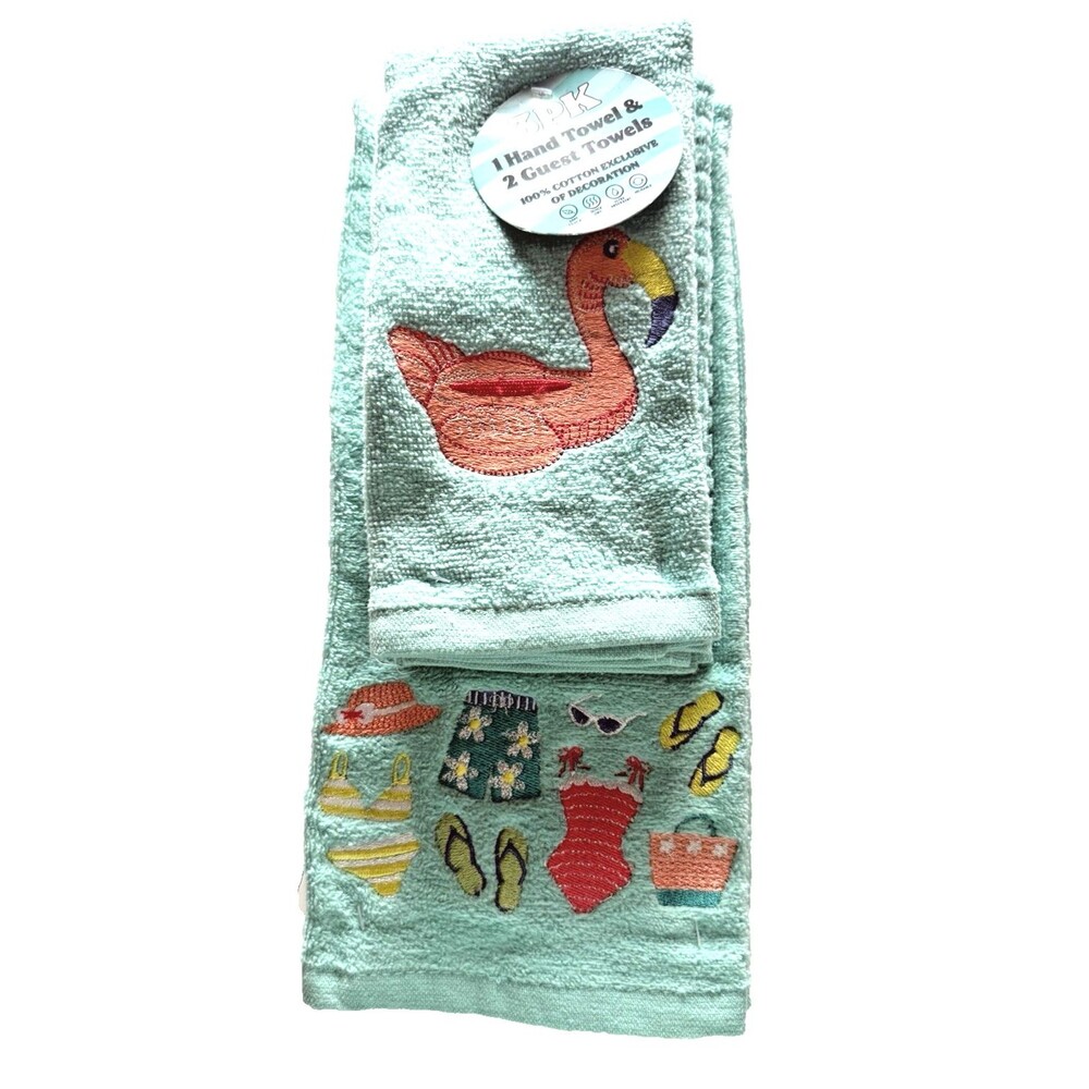 Flamingo Beach Flip Flops Embroidered Summer Aqua Turquoise 2 Fingertip 1 Hand